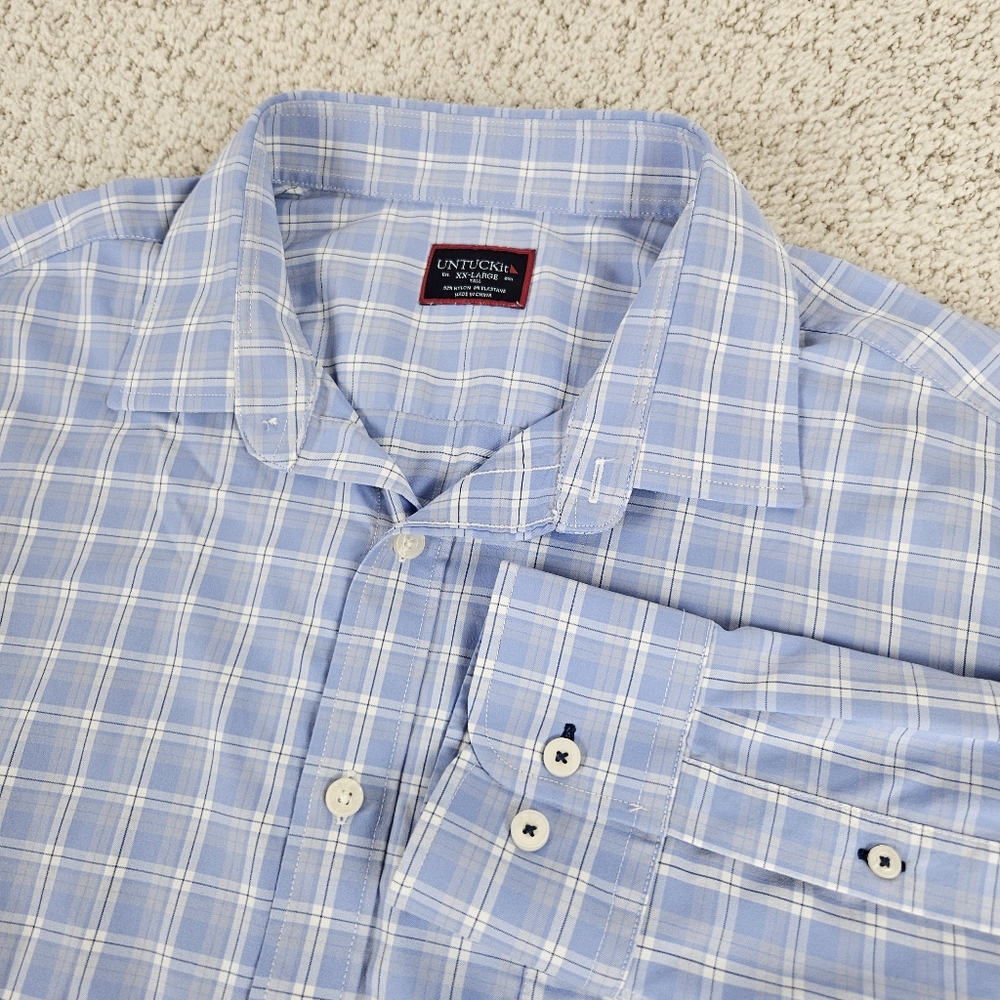 UNTUCKit Shirt Mens XXL Tall Light Blue Plaid Zonte Stretch Button Long Sleeve